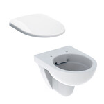 Wisząca miska WC Selnova Compact lejowa, B35.5 cm, H34 cm, T48 cm, krótka, Rimfree Deska sedesowa WC wolnoopadająca Selnova mocowanie od góry, zawiasy metalowe, z wypinanymi zawiasami, zachodząca pokrywa biała
